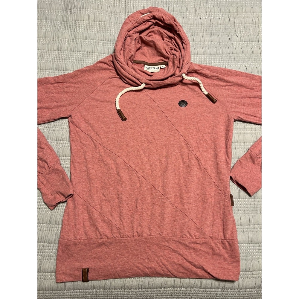 Naketano Hoodie Women's Pullover Cowl Neck Size L Pink Salmon EUC Fall